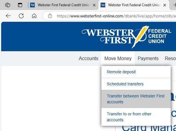 making principal only payments in online banking. Move Money > Transfer between Webster First accounts